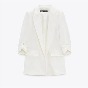 Zara Women's Cream Blazer with Rolled Sleeves